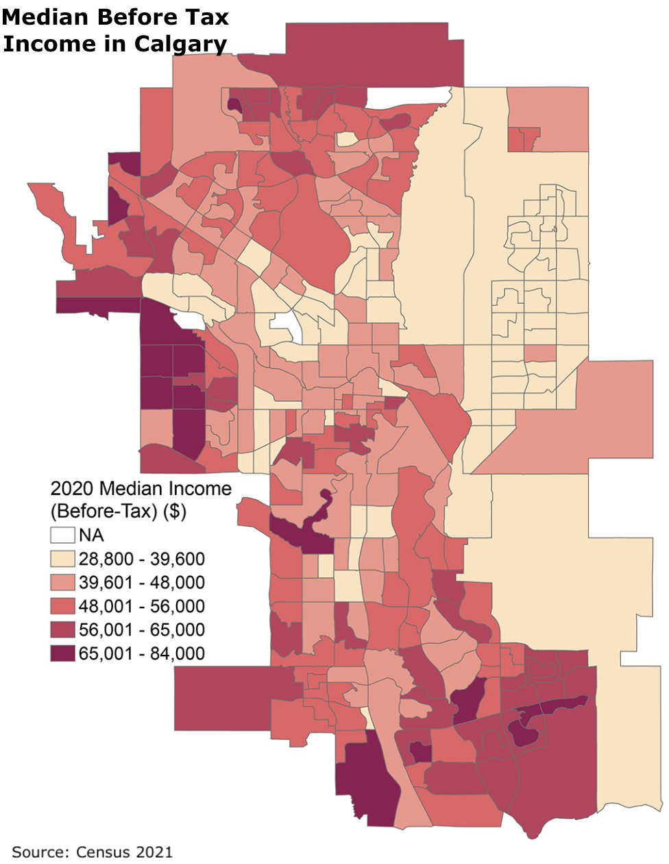 Map of income distribution in Calgary.