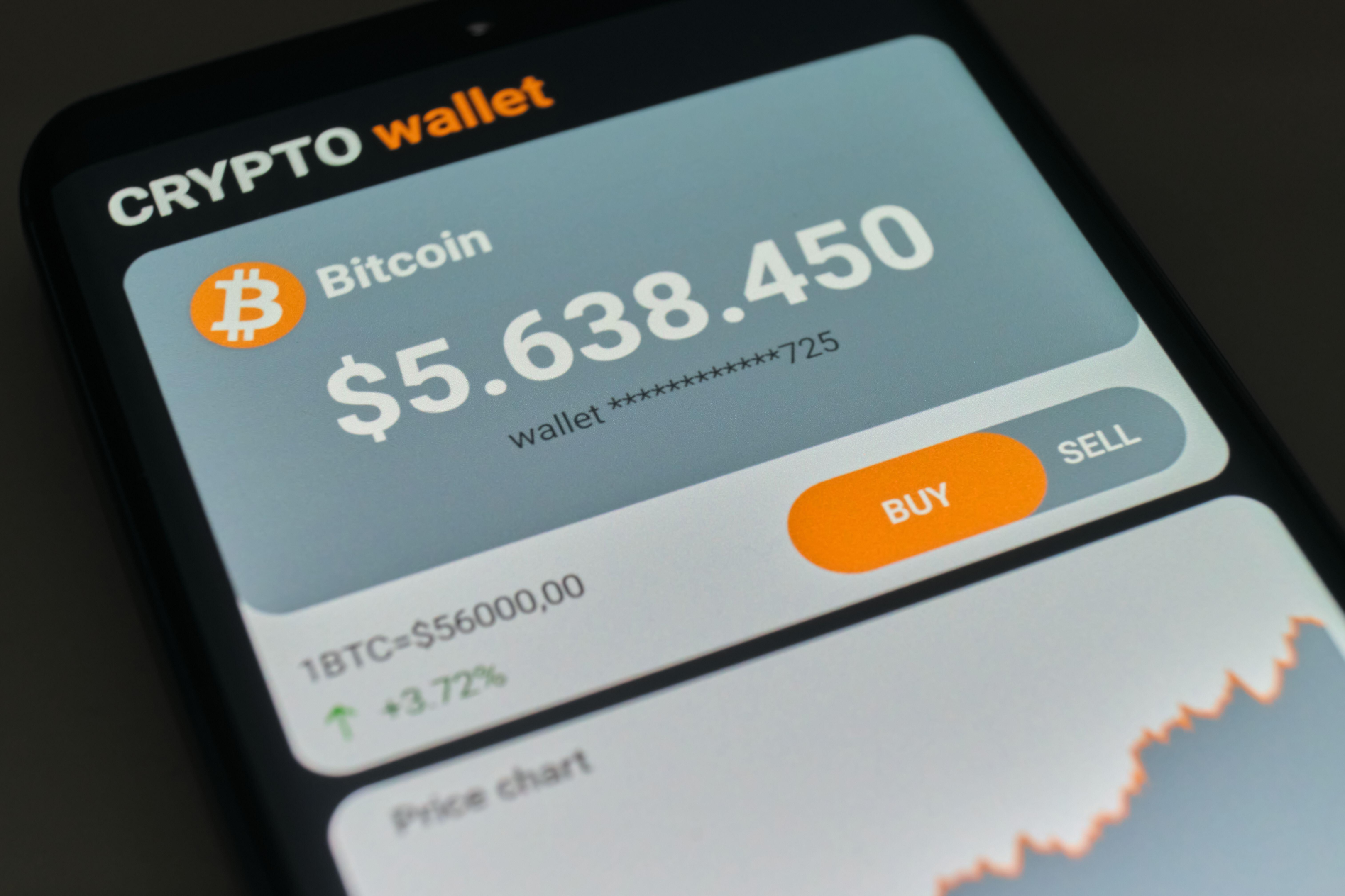 A mobile phone with a Bitcoin wallet application