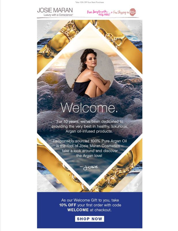 Example Welcome Email by Josie Maran