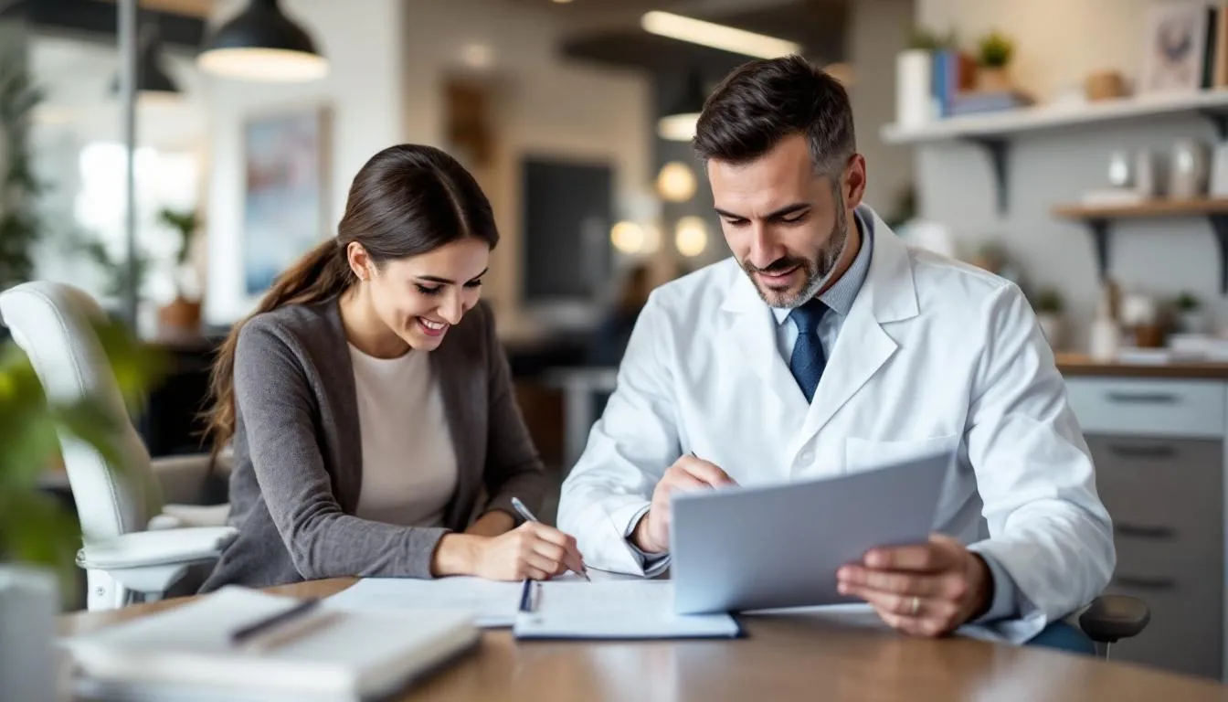 A dentist is exploring financial services options to meet the funding needs of a new practice, focusing on dental practice loans and financing solutions specifically designed for healthcare professionals. The image conveys the dentist's determination to secure the necessary support for their grand opening and manage the challenges of establishing their own practice.