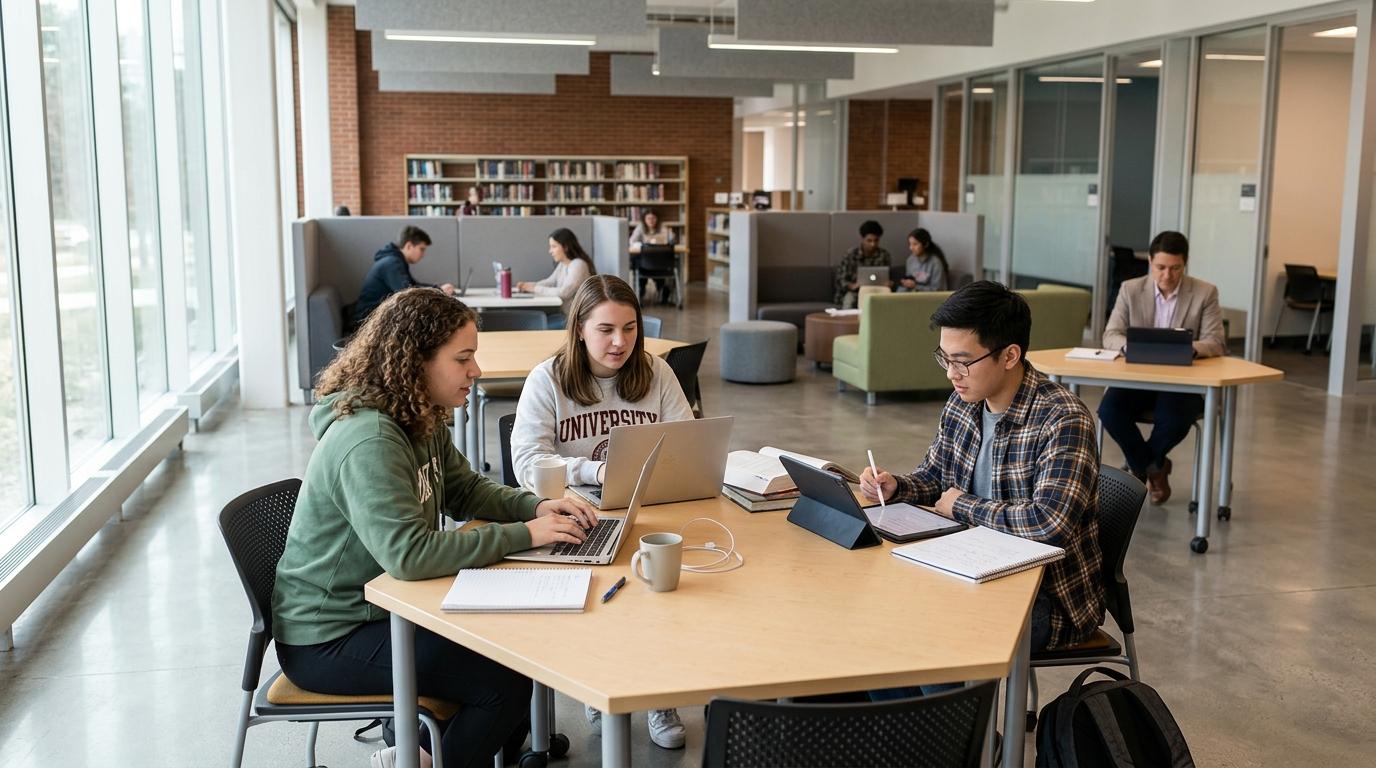 Modern higher education workspace featuring seamless digital assignment management, cloud-based learning tools, synchronized grading workflows, and collaborative student learning.