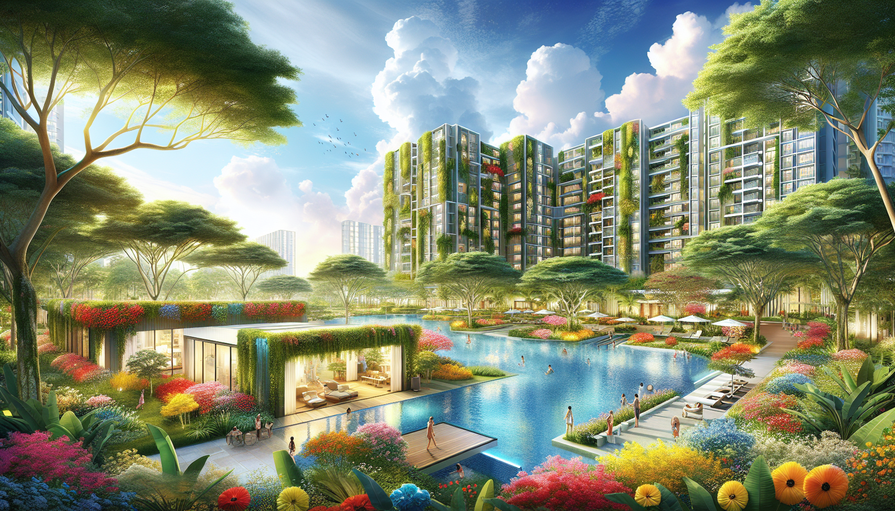 Lush garden and communal facilities within Emerald of Katong