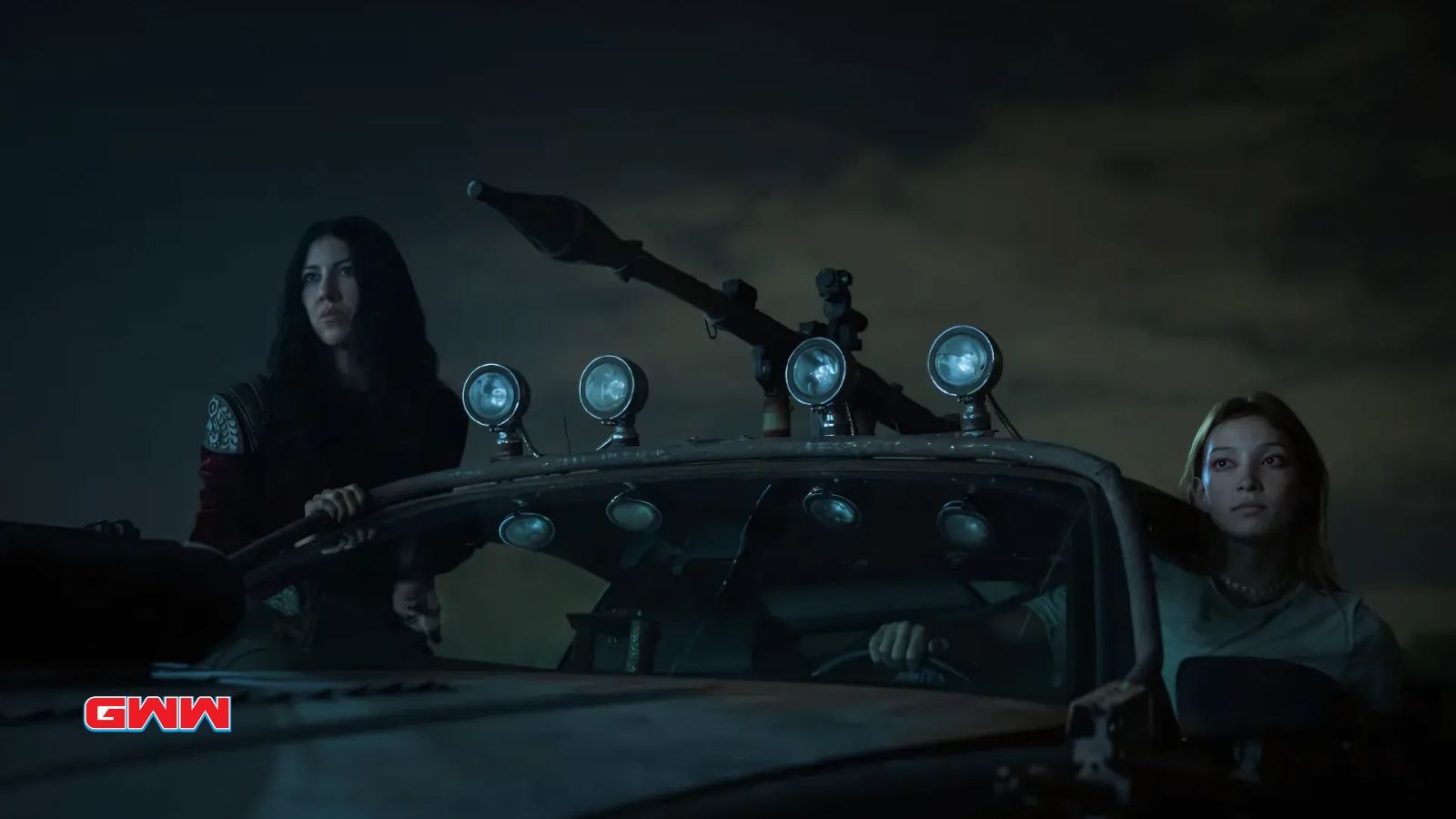 Stephanie Beatriz as Quiet, Saylor Bell as Mayhem in Twisted Metal Season 2