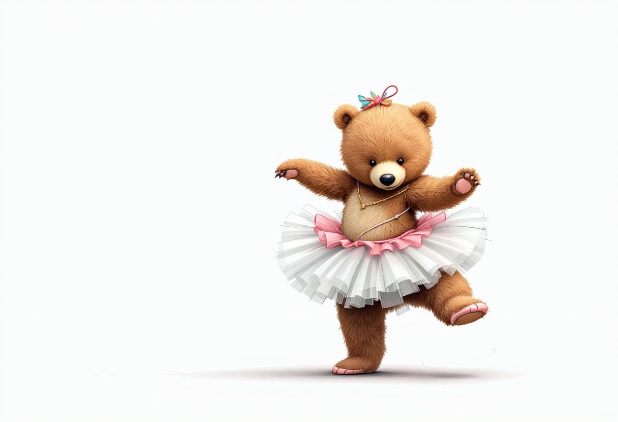 A bear in a tutu performing ballet.