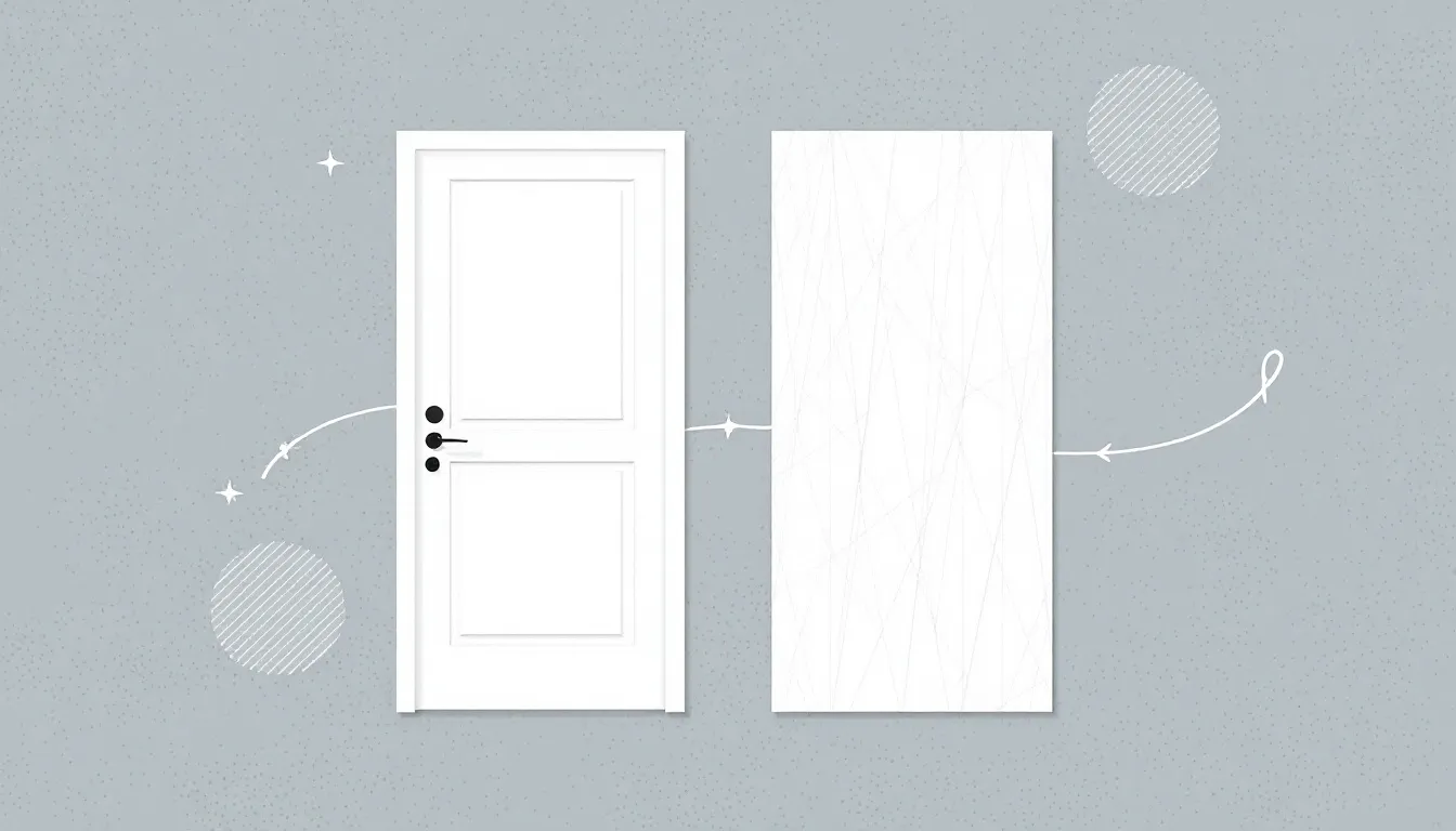 An illustration comparing pre hung doors vs slab doors.