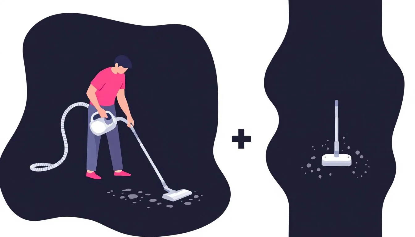 A person using a vacuum cleaner to remove soot from a carpet, demonstrating best practices.