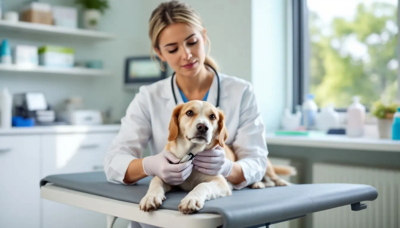 A veterinarian is providing supportive care to a dog exhibiting signs of vestibular disease, characterized by a noticeable head tilt and difficulty maintaining balance. The vet is closely monitoring the dog