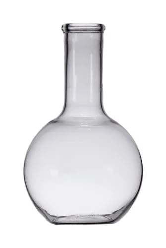 Round bottom flask with a flat base and a side arm for laboratory applications