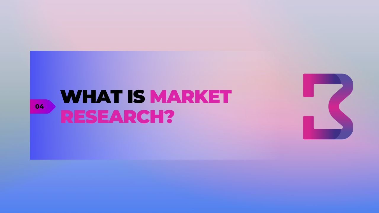 "What is market research" on blue, pink and purple gradient background. 
