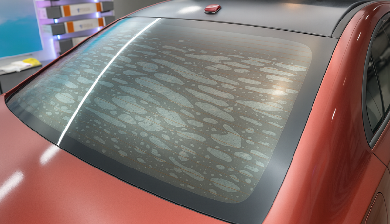 A car with air bubbles in rear window tint, that is most obvious signs of lower quality window tint