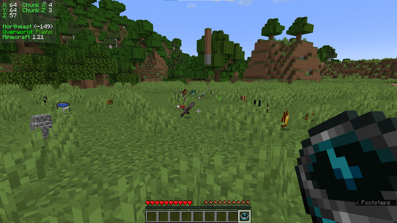 The dropped items upon death being tracked by the special compass.
