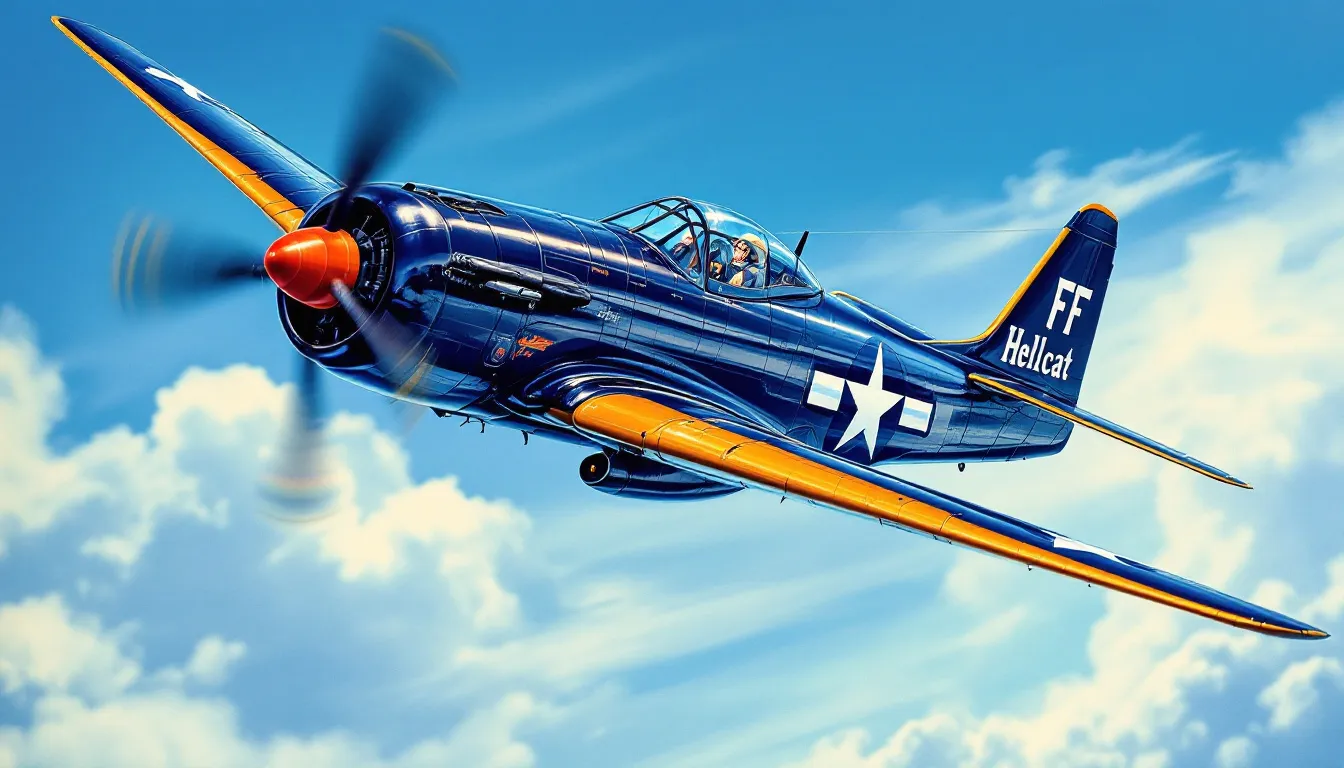 A Grumman F6F Hellcat in flight showcasing its sleek design.