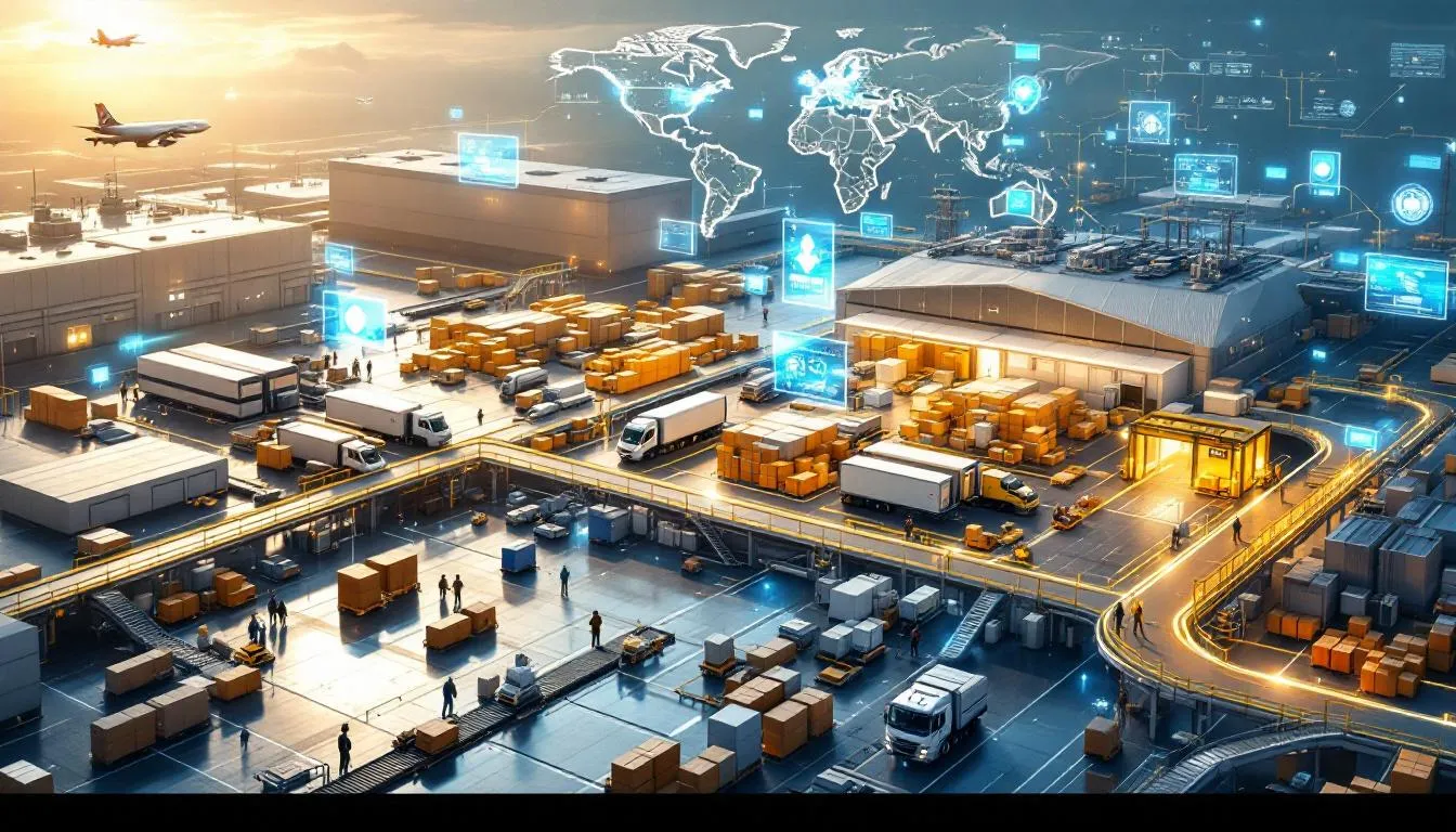 The image depicts global vaccine distribution centers collaborating across multiple continents to combat infectious diseases, illustrating the coordinated effort needed to prepare for future pandemics and protect communities from outbreaks. Important documents and strategies are shared among several countries to ensure the effective distribution of vaccines and respond quickly to emerging pathogens.