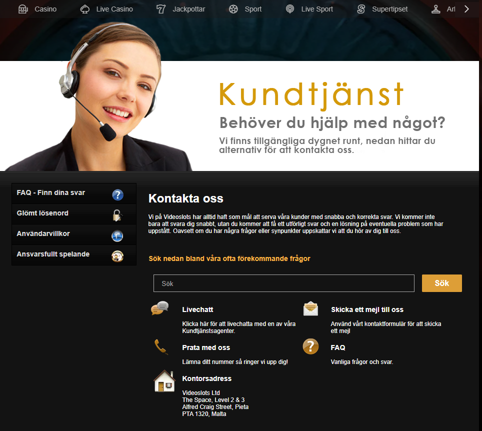 Videoslots kundtjänst.