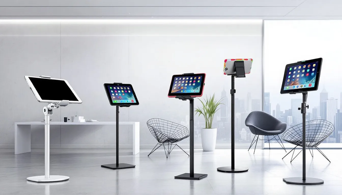 A variety of standing tablet holders showcasing their versatility.