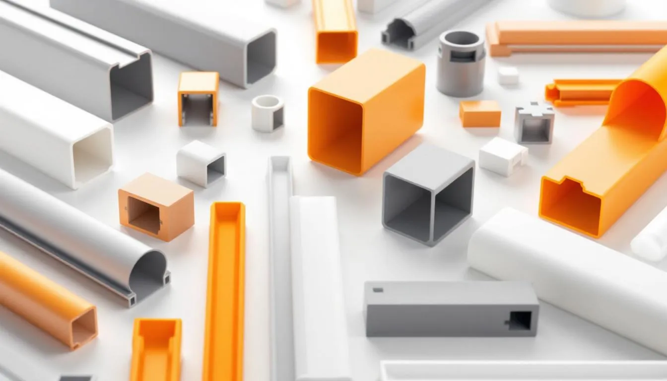 An overview of extruded plastic profiles showcasing various shapes and sizes.
