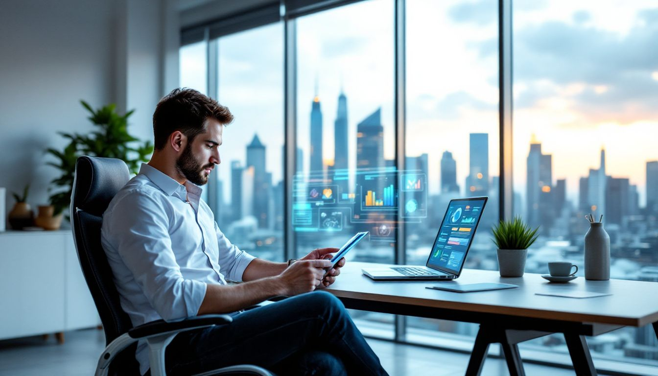 A small business owner examining production data on a tablet.