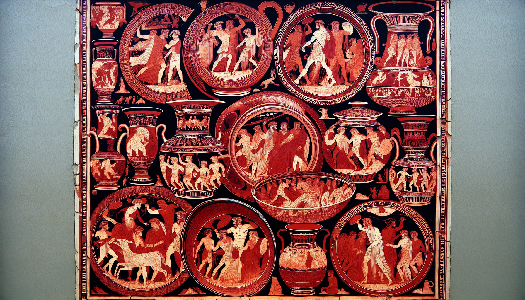 Ancient Greek pottery and mural illustration