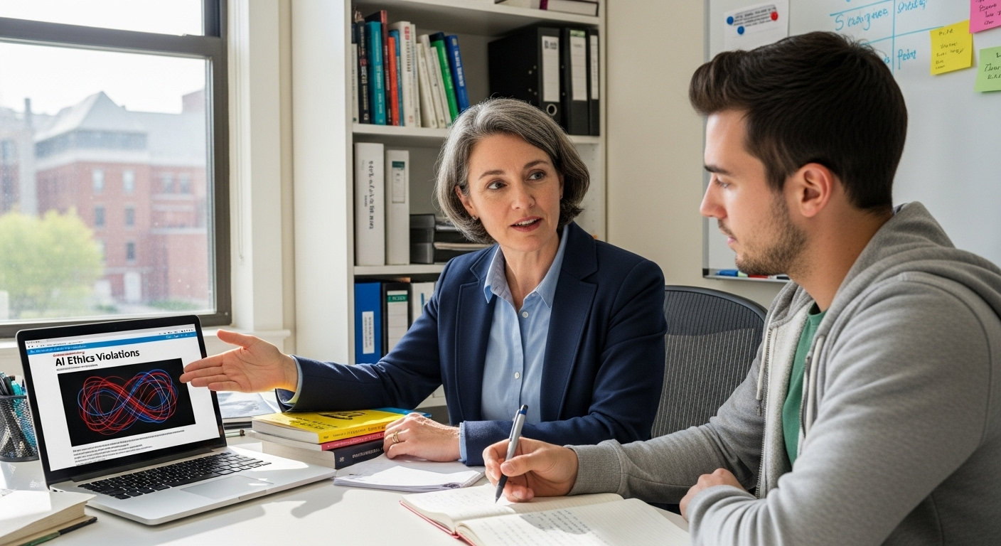 Academic advisor explaining AI misuse risks and consequences to a concerned student.