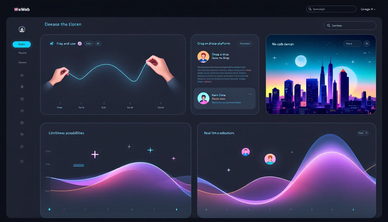 Un aperçu des caractéristiques de conception de l'interface utilisateur de WeWeb, mettant en évidence sa plateforme sans code.