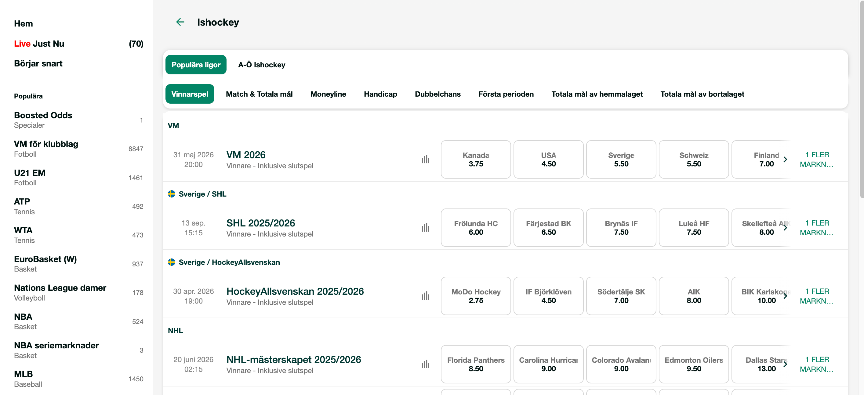 Ishockey hos Paf Casino