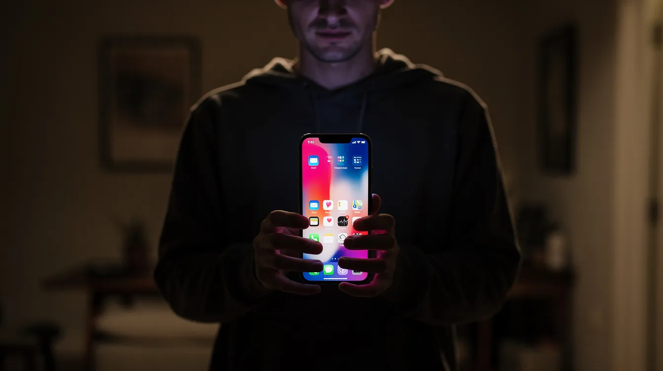 A person is holding a modern smartphone displaying a bright and colorful screen in a dimly lit room, suggesting an engaging online gaming experience. The vibrant display may feature popular titles from the iwinfortune casino, highlighting the diverse game portfolio and exciting promotions available for players.