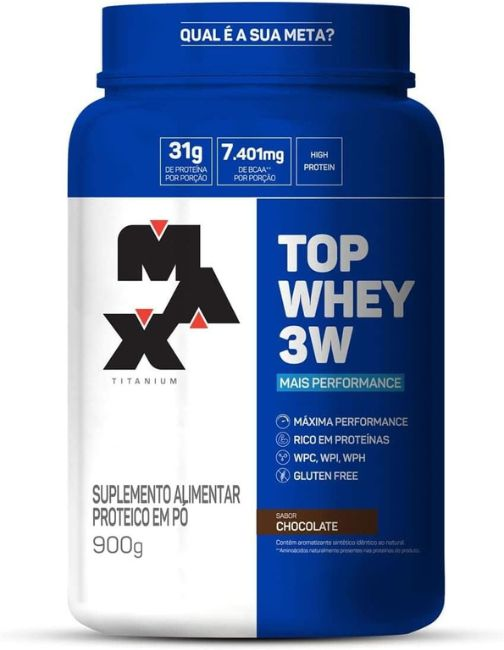 Top Whey 3W da Max Titanium sabor chocolate. Fonte da imagem: Amazon