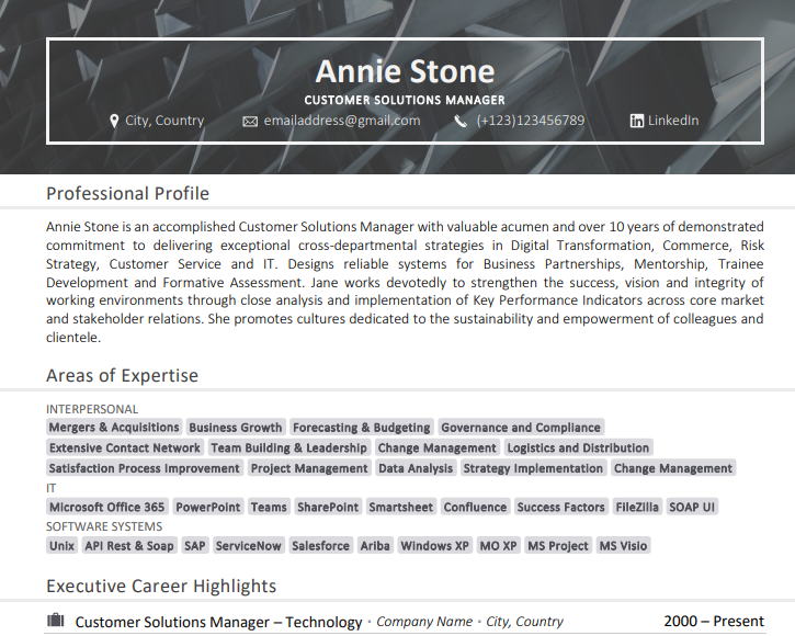 Best Font for CV - Example
