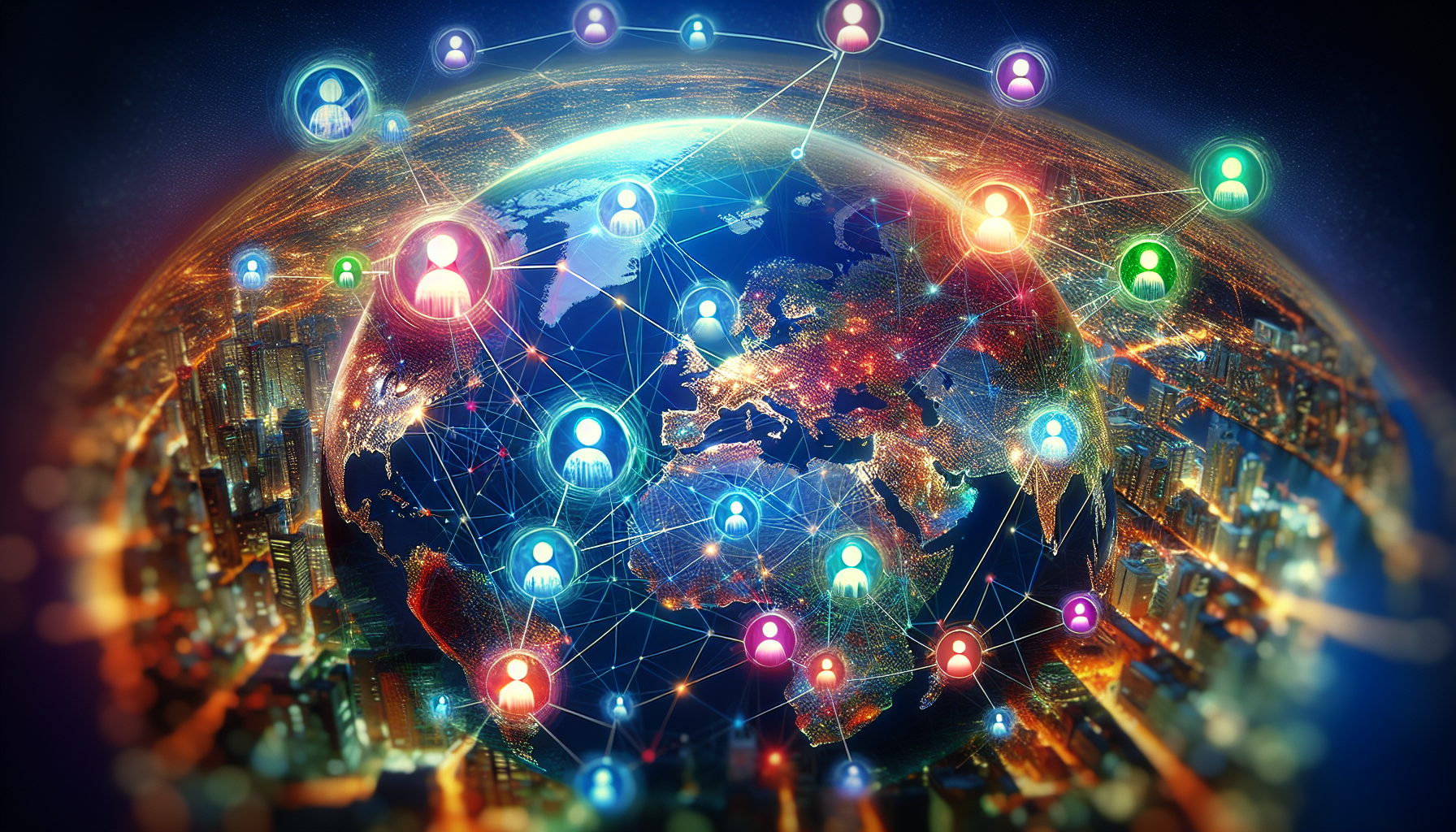 Illustration of global collaboration through virtual communication tools
