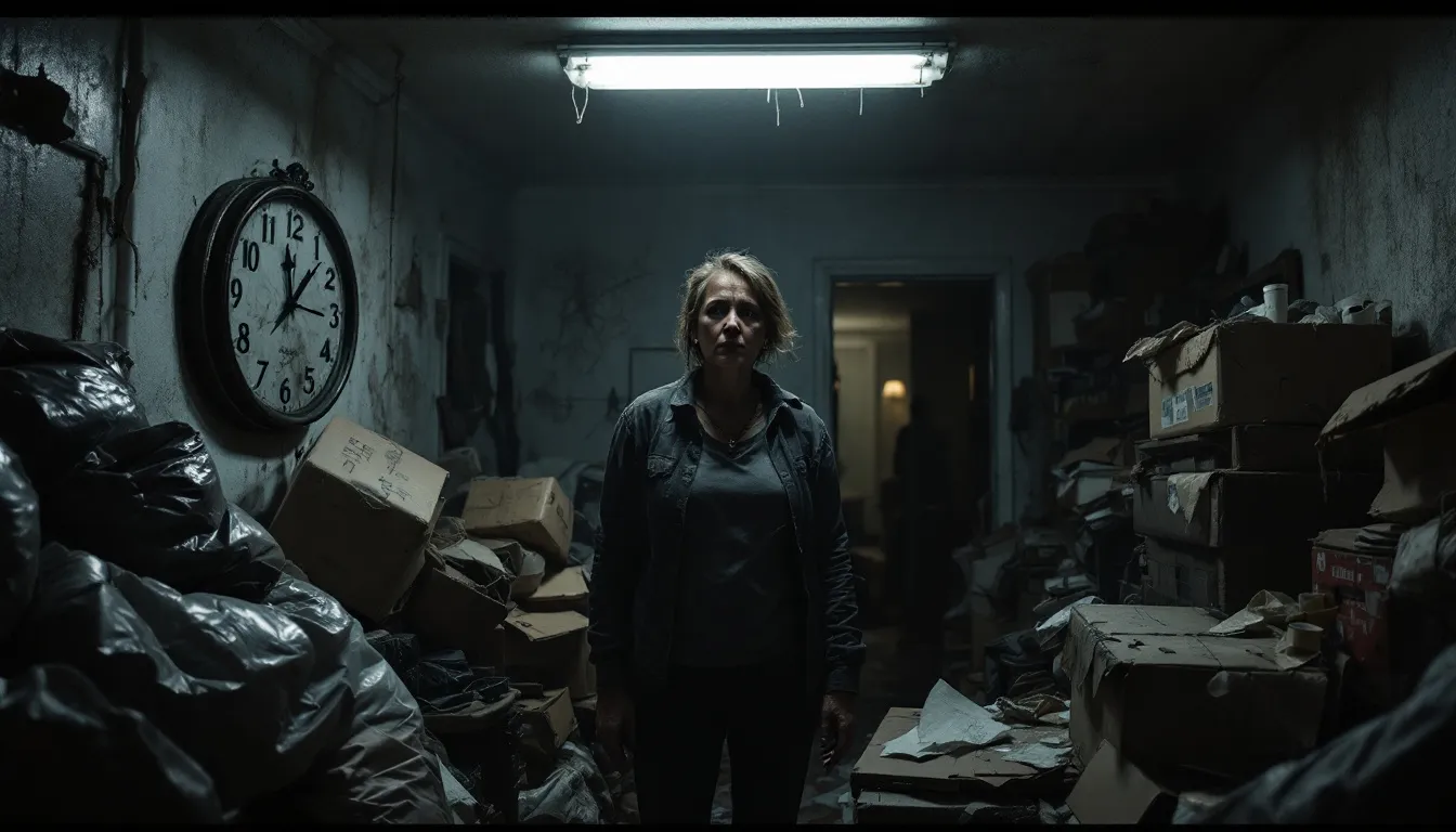 A family member looking distressed while dealing with the aftermath of cleaning a hoarder's home.