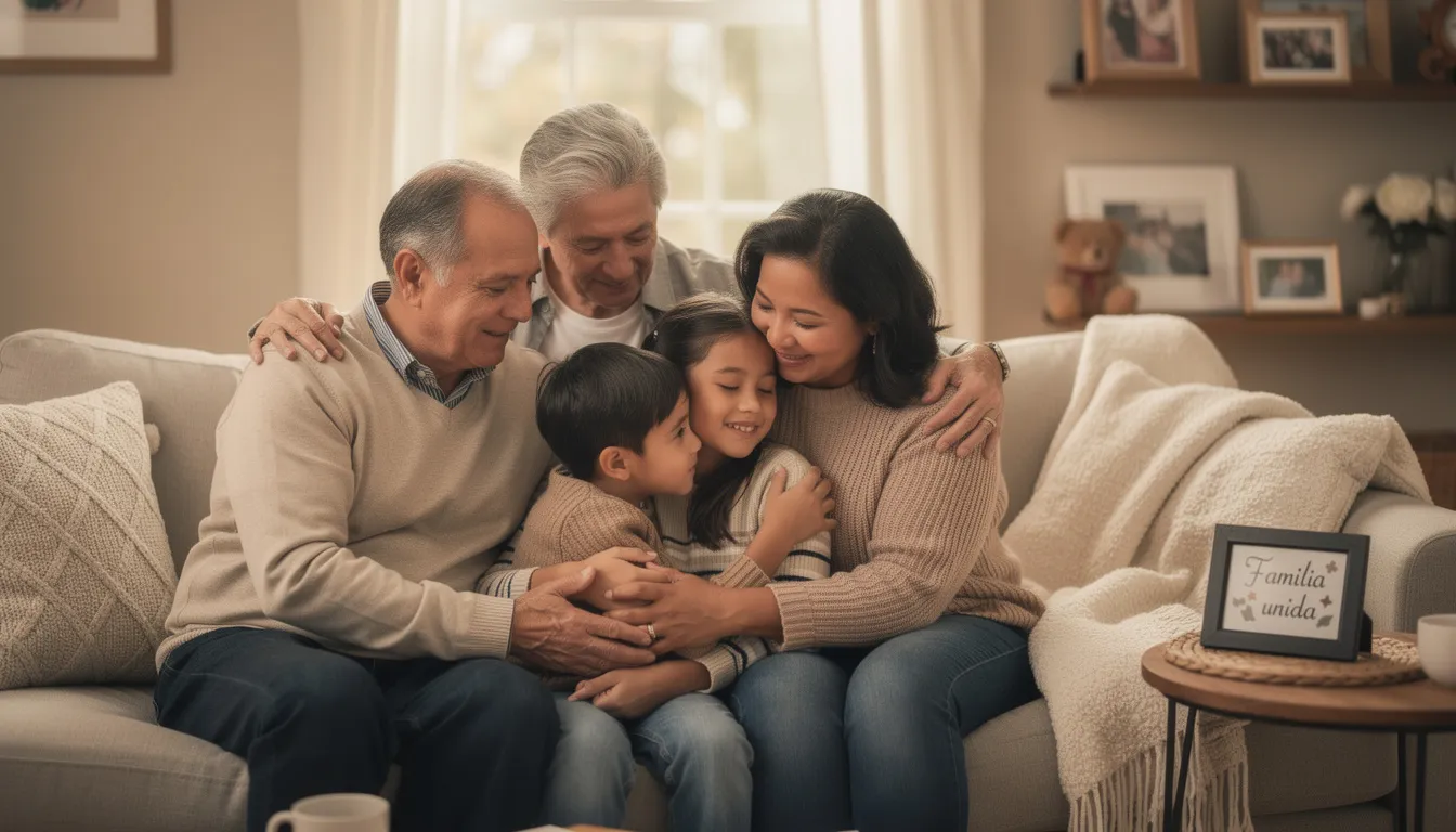 The image depicts a united family showing mutual support, standing together in a warm embrace. They represent resilience and solidarity, which can be essential for victims of car accidents in Houston as they navigate the challenges following an accident.