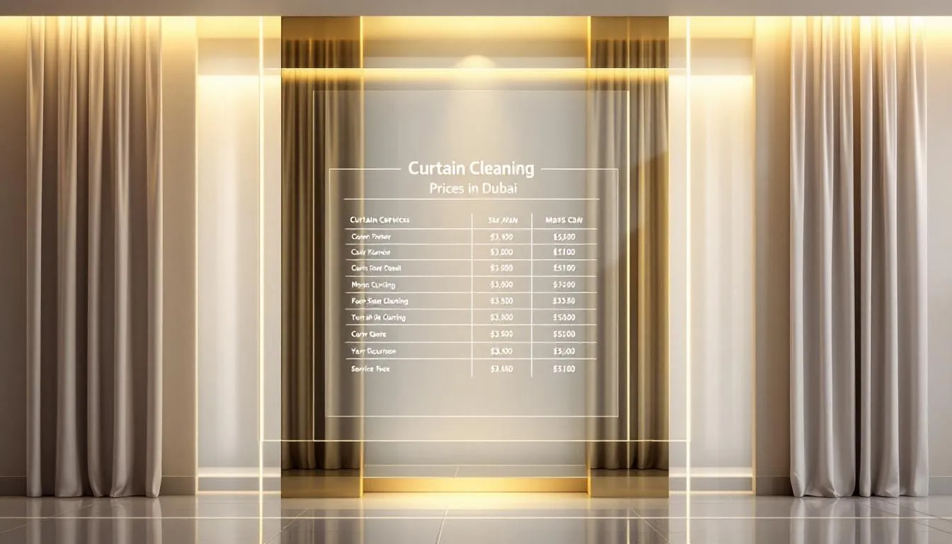 Visual representation of curtain cleaning costs in Dubai, showing price charts.