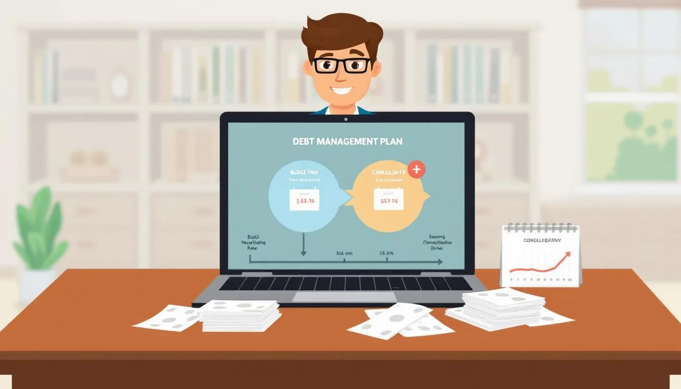 A visual representation of what happens when you get a debt management plan (DMP) in Singapore, illustrating the process of debt consolidation and repayment schedules. The image highlights the benefits of a debt management programme, including reduced interest rates and structured payments to creditors, aimed at helping individuals manage their debts effectively.