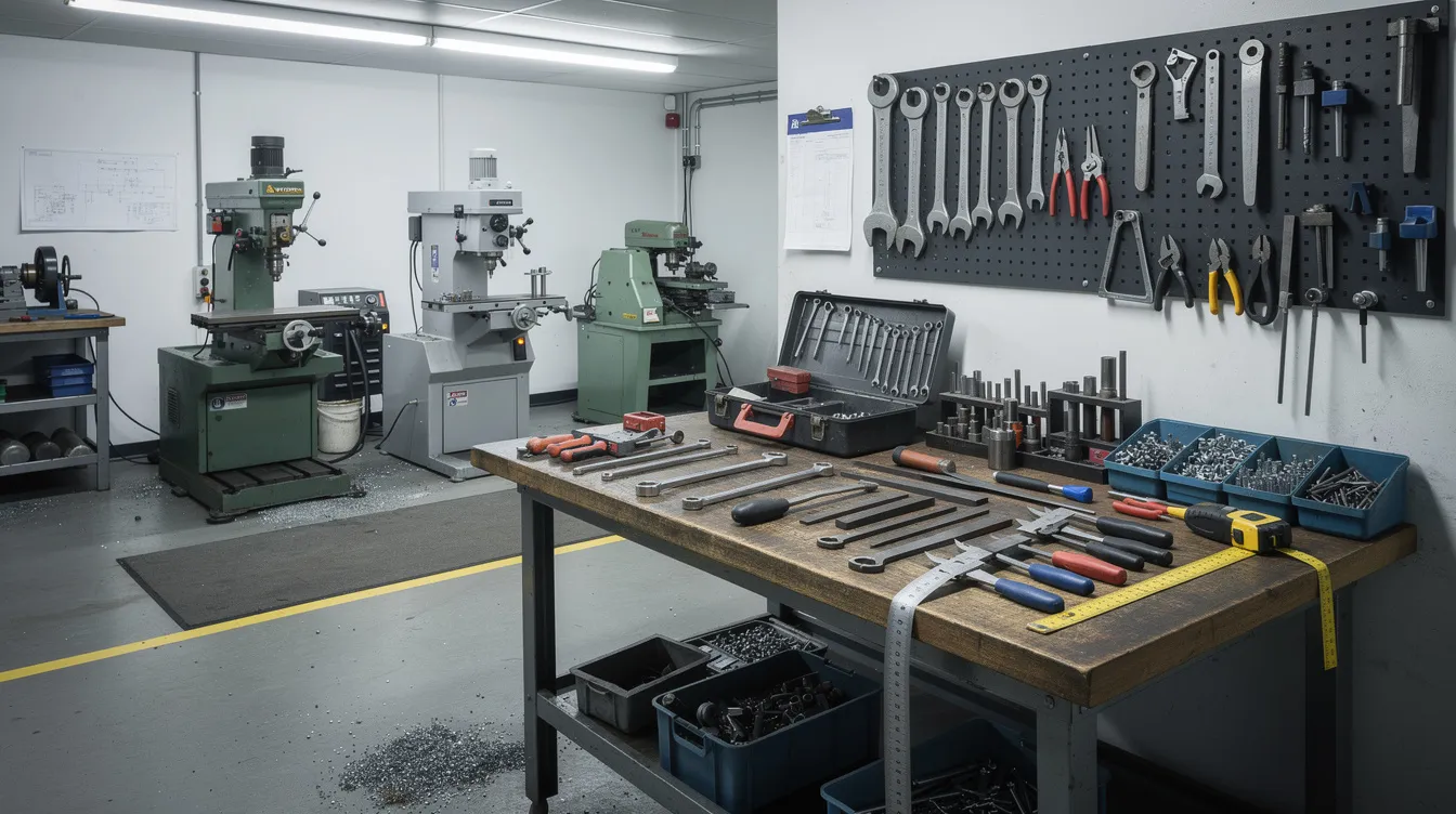 52b4f8c6 8c1e 4378 9da0 8cc5e03e62c2 The image depicts a small manufacturing workshop filled with various machinery and tools arranged on a workbench, showcasing a productive environment. This setting highlights the importance of secured loans for financing equipment and assets essential for business operations.