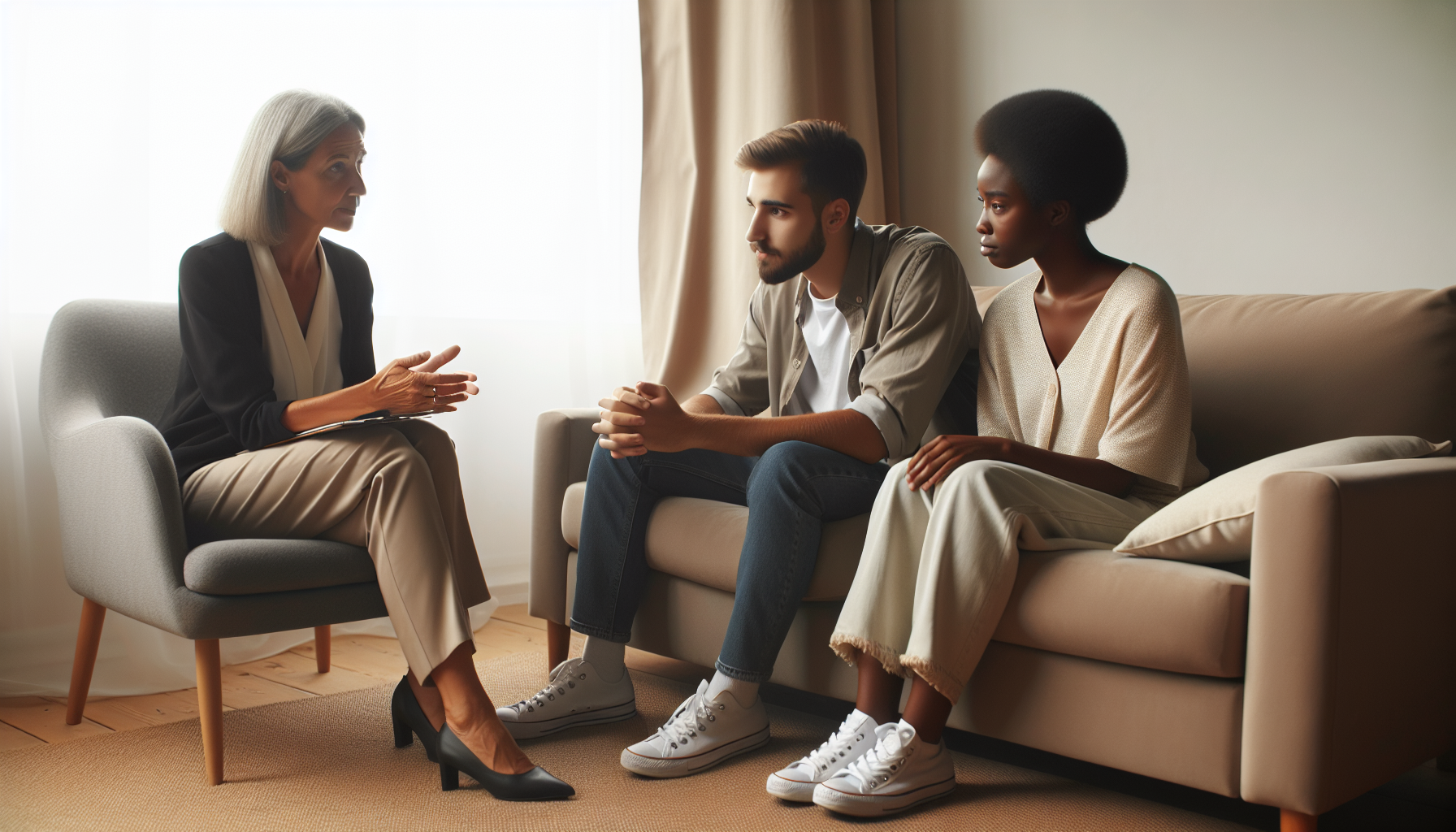 Illustration of a marriage and family therapist assisting a couple