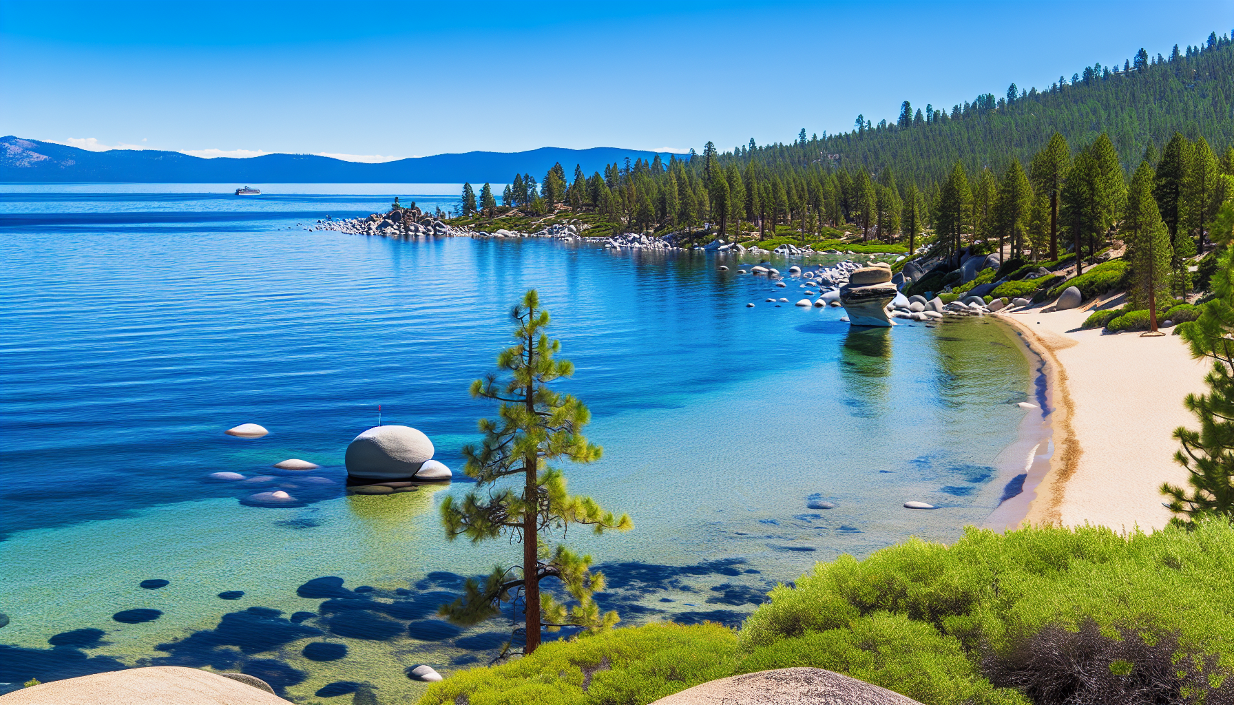 Panoramic view of Bliss State Park on the West Shore of Lake Tahoe