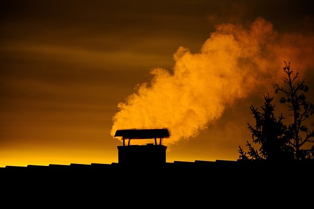 sunrise, chimney, smoke