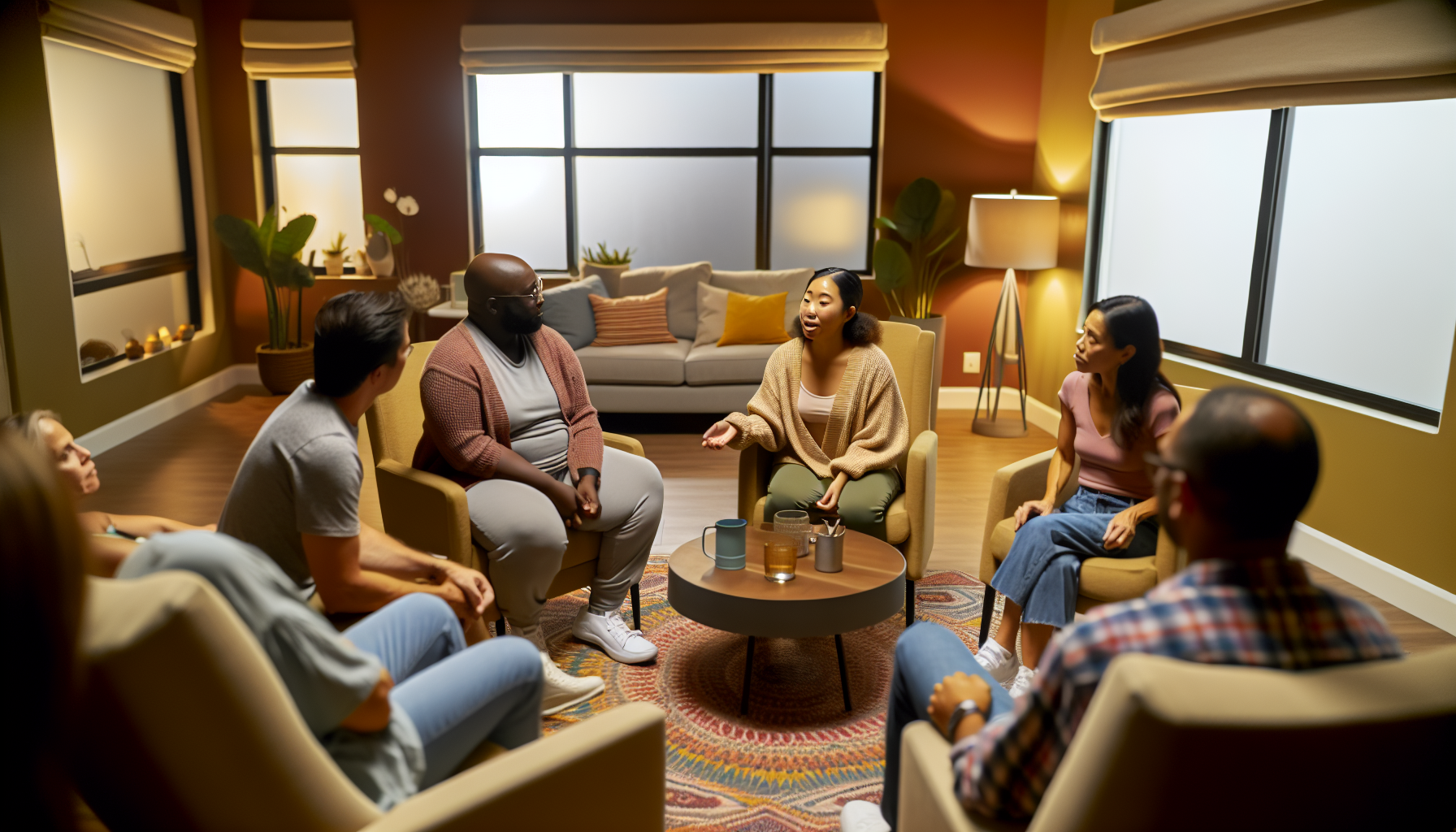 Diverse group of people participating in a therapy session