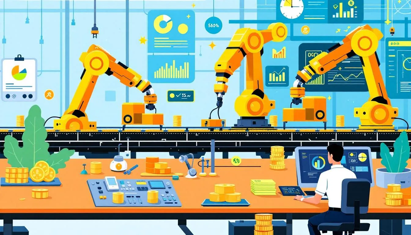 An image showing automation and technology in the workplace to cut labor costs.