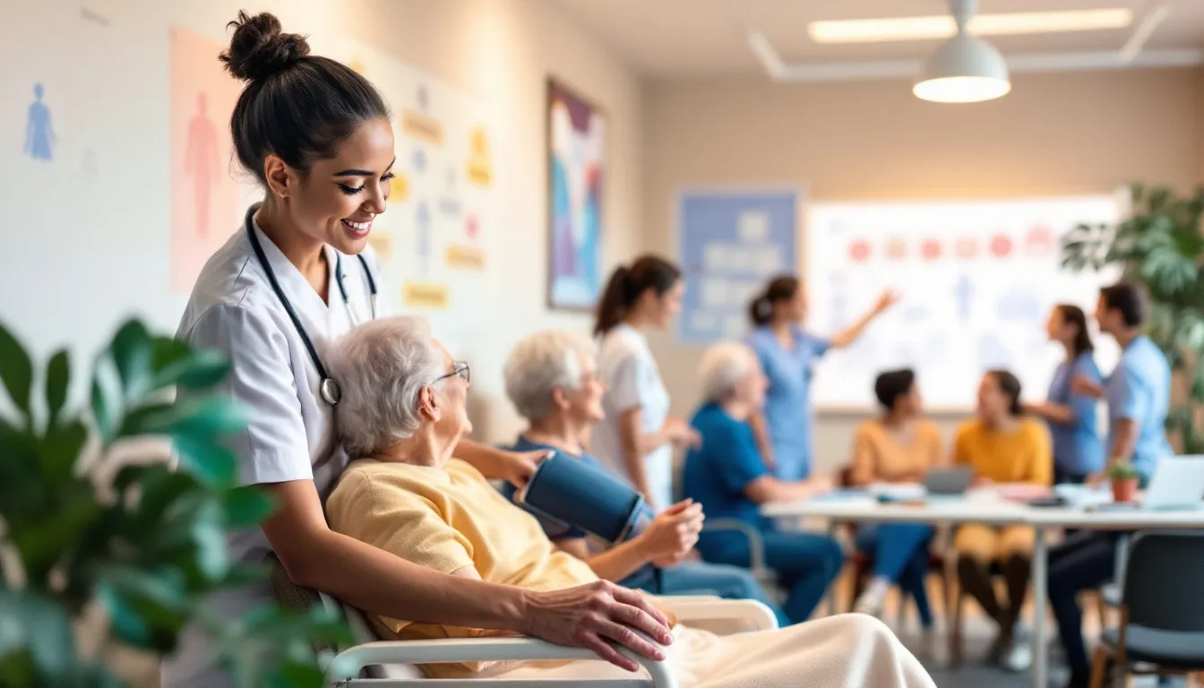 A CNA performing daily responsibilities in a nursing home.