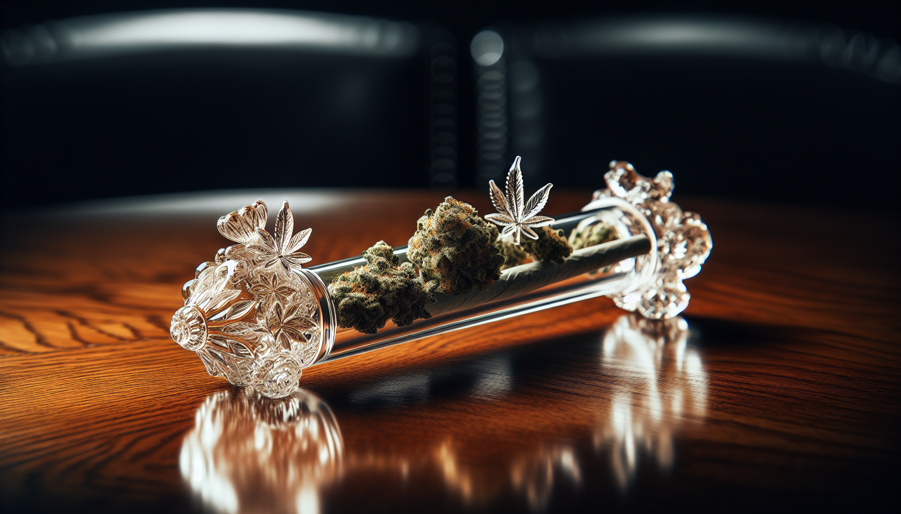 Glass joint holder with cannabis strains, preserving authentic flavors