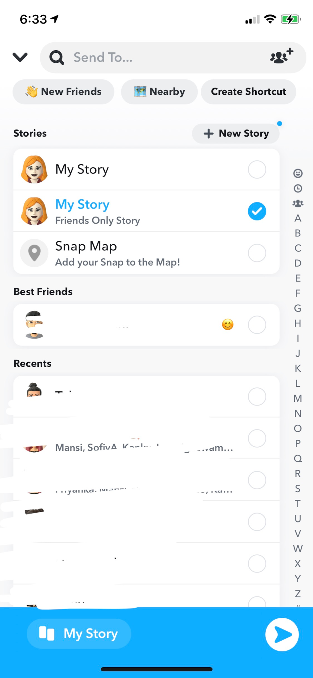 Screenshot of story for friends