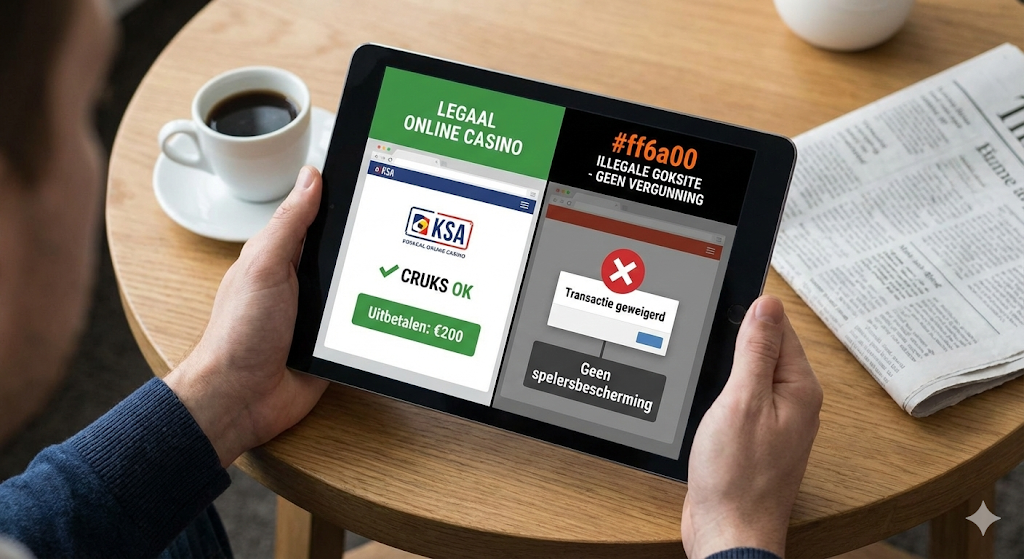 Vergelijking tussen legale online casino's in Nederland met vergunning van de Kansspelautoriteit en illegale goksites zonder spelersbescherming