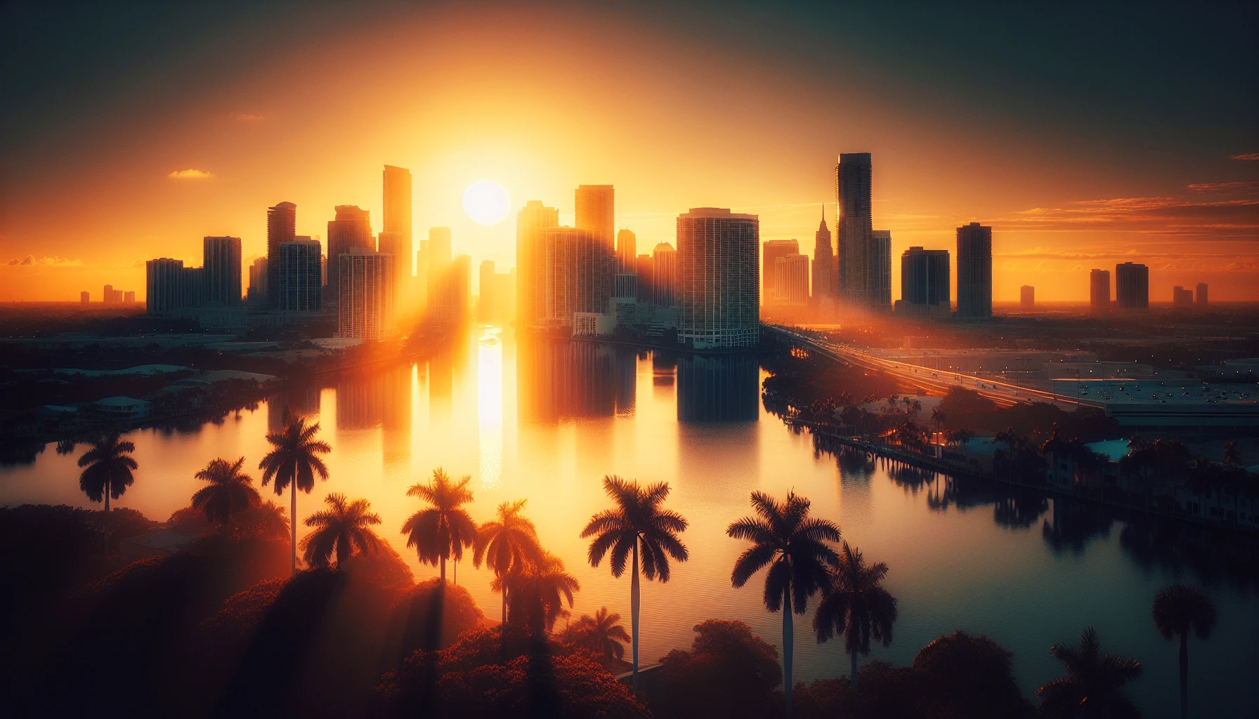 Sunrise, Florida city skyline at sunrise