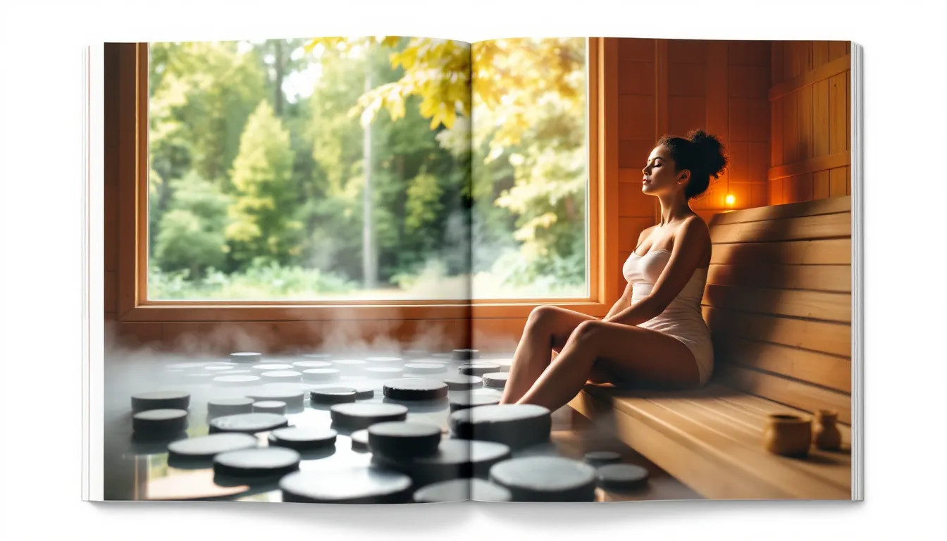 A serene sauna setting promoting relaxation and mental well-being during a sauna session.