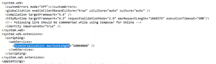 changing the maxjsonlength in the web.config