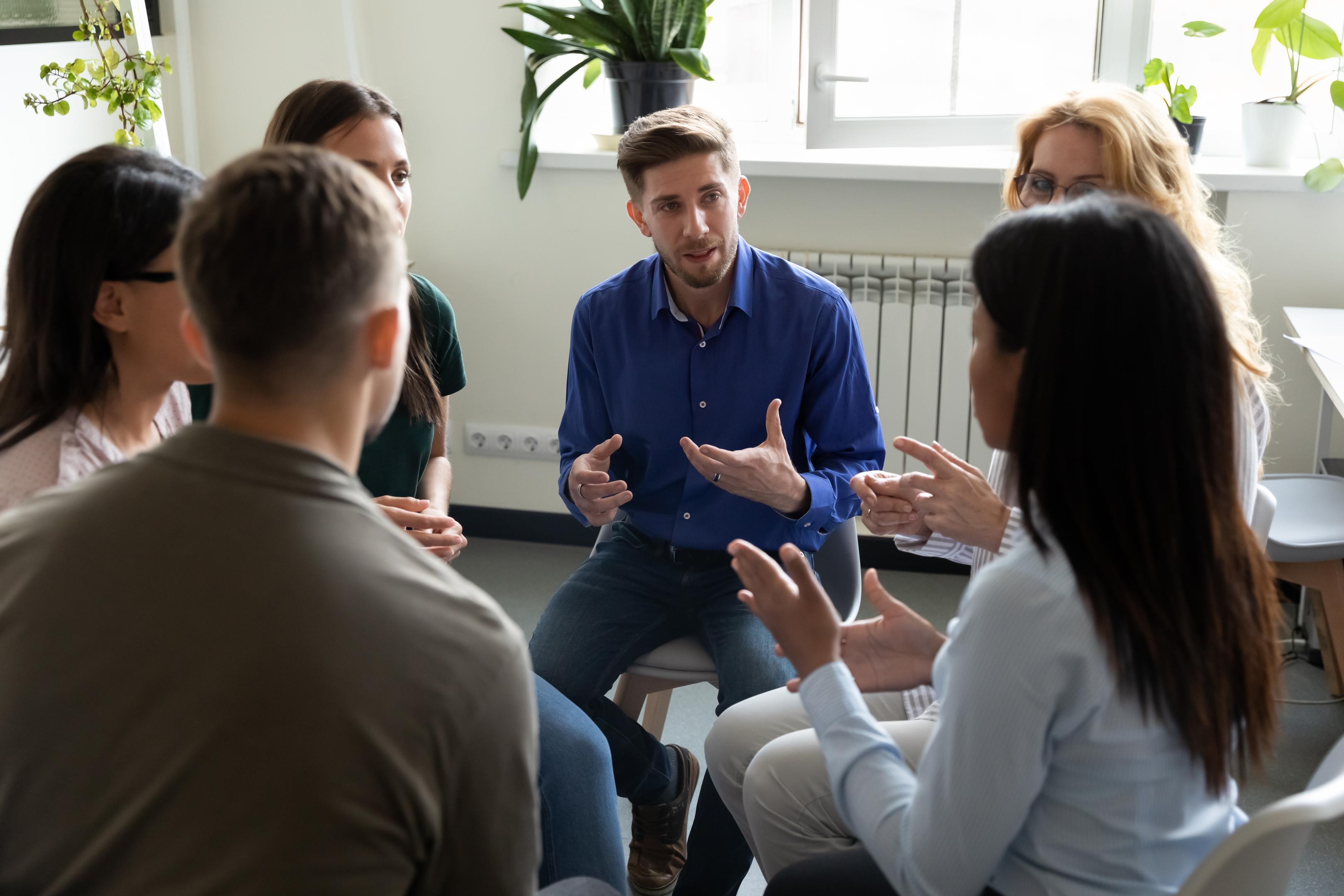 Group therapy is a focus of residential rehab