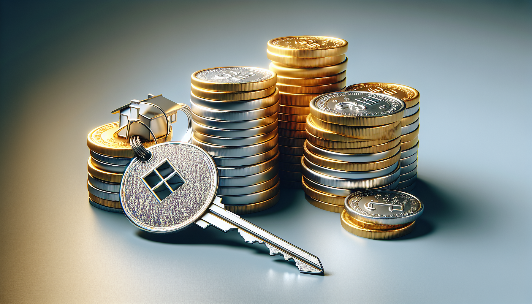 Illustration of a stack of coins and a house key