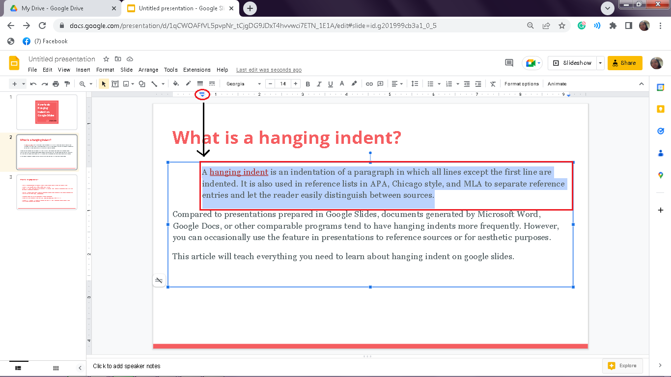 Release the "Left indent control" once you set a place where to put a hanging indent