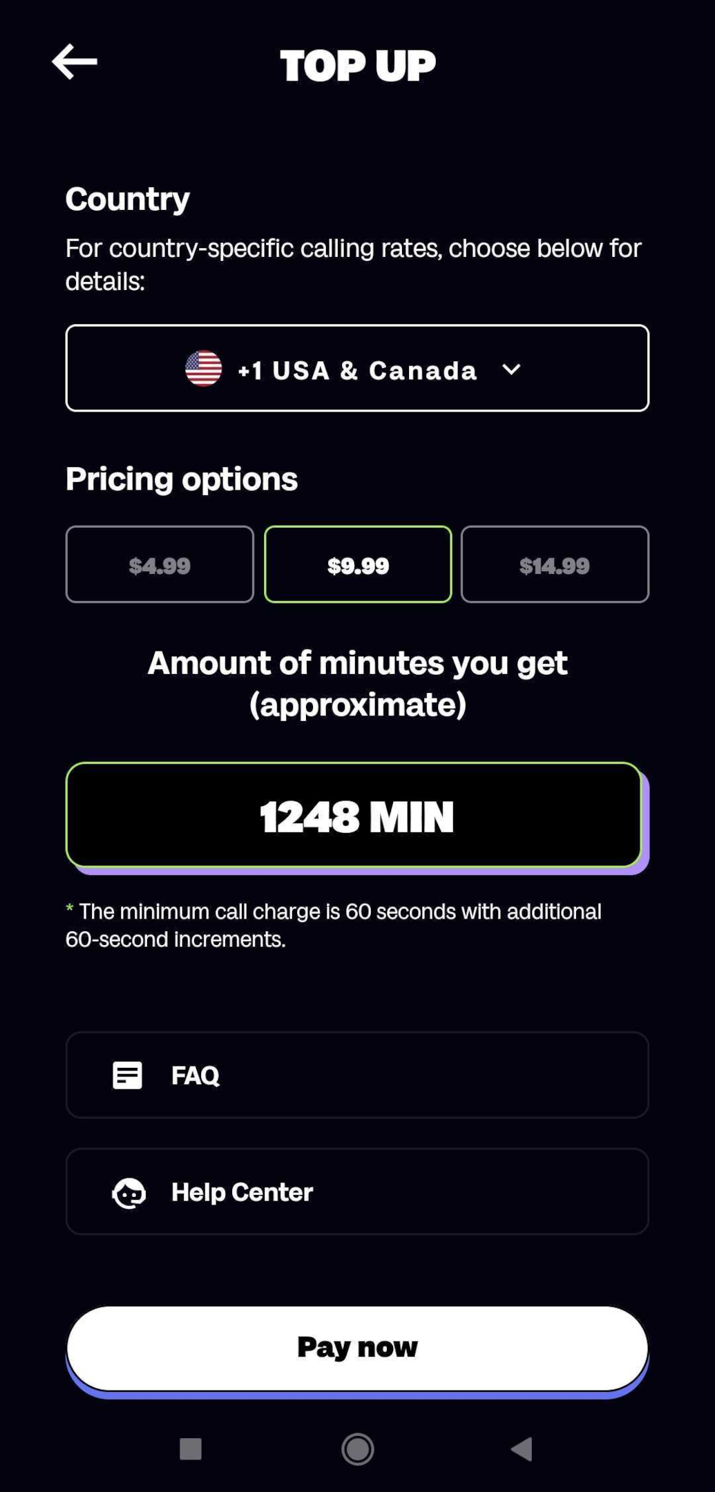 Illustration demonstrating how to activate credits in YO SHOUT Bubble without purchasing travel eSIM data plan for wi-fi calling on an Android device